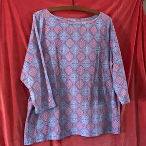Talbots 2xp blue/red 1/3 sleeve top cotton